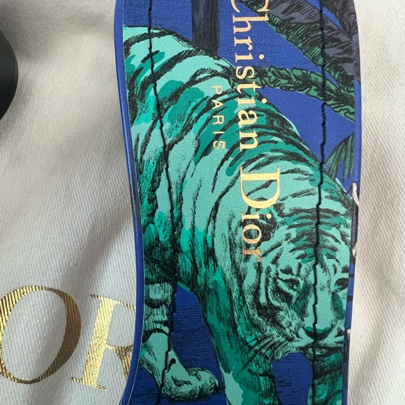 Dior Dway Heeled Slide Blue & Black Embroidered Cotton - Picture 5 of 12